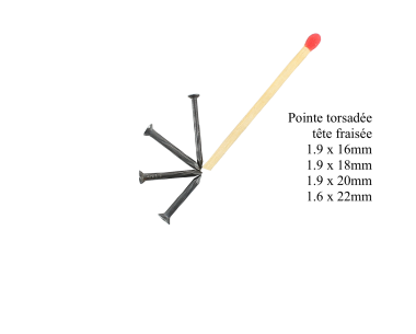 Twisted shank, cone head, hardened steel nail Ø 1.6 mm (1kg) L : 20 mm - Ø 1.6 mm